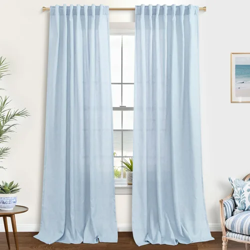 Vista 108 de Cortinas rústicas color beige tostado de 42 x 84 pulgadas de largo para sala de estar, juego de 2 paneles transparentes de lino natural, imitación