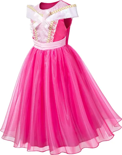 Vista 3 de Vestido de princesa rosa para niñas, vestido de belleza durmiente con accesorios Sleeping Beauty Costume for Birthday, Halloween, Trick or Trea