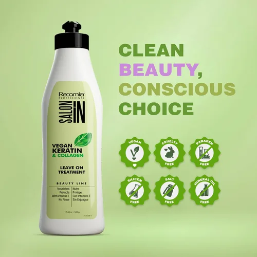 Vista 5 de Salon In by Recamier - Tratamiento sin enjuague de queratina vegana Tratamiento sin enjuague para el cabello con queratina vegana y colágeno