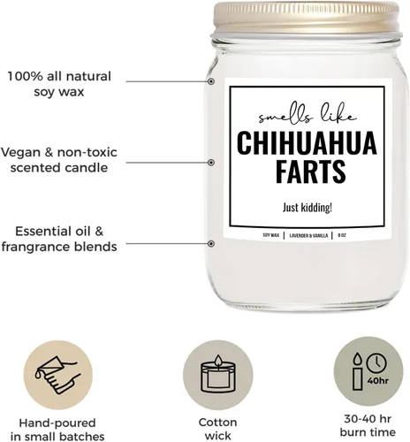 Vista 2 de You Nique Designs - Vela de soja de 8 onzas con olor a pedos de chihuahua, regalos divertidos para mujeres y hombres, regalos para madres de perros