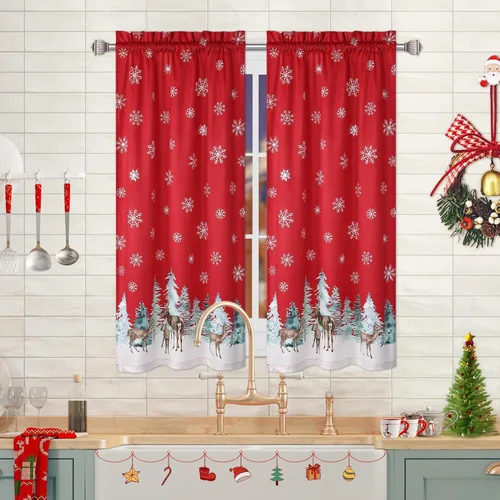 Vista 11 de ROYGROW Cortinas de cocina de Navidad de 24 pulgadas, para ventana de café, bolsillo para barra para decoración del hogar, 2 paneles para baño