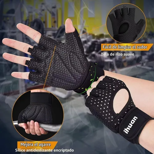 Vista 5 de ihuan Guantes transpirables para levantamiento de pesas: soporte de muñeca para ejercicio sin dedos Mejora la protección de la palma Agarre