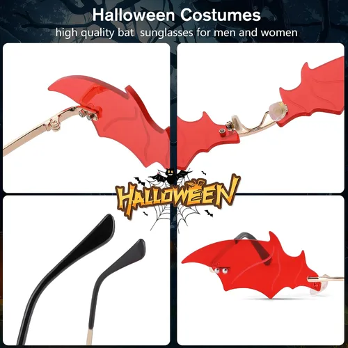 Vista 4 de Pro Acme Gafas de sol rojas con llama goteante para mujeres y hombres, con tonos de corazón, disfraz de Halloween, gafas de fiesta sin montura