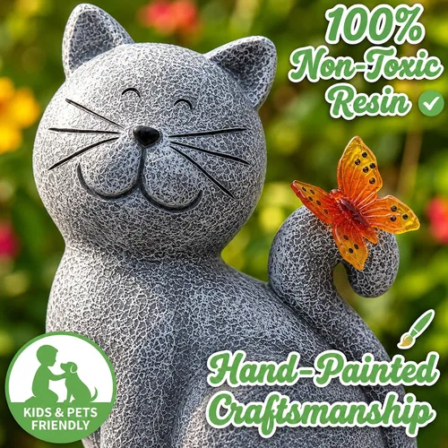 Vista 9 de Nacome Estatuas de Gato para Exteriores para Jardín: Decoración Exterior con Mariposa en Liquidación para Arte de Patio, Adornos de Césped, Porche