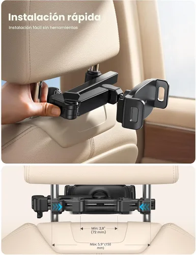 Vista 6 de Lamicall Soporte para reposacabezas de tableta para coche - [Brazo extensible 3 en 1] Soporte ajustable para tableta en el coche para asiento