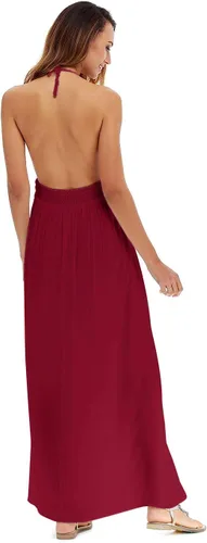 Vista 2 de Lilbetter - Vestido largo con croché, sin espalda, bohemio, halter, para mujer