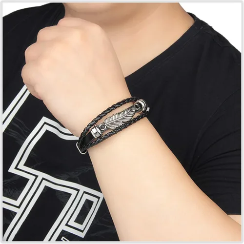 Vista 6 de Punk aleación hebilla pulsera pluma cuero pulsera