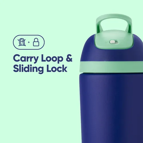 Vista 4 de Owala Vaso de acero inoxidable con aislamiento para niños con popote flexible resistente a derrames, fácil de limpiar y botella de agua de acero