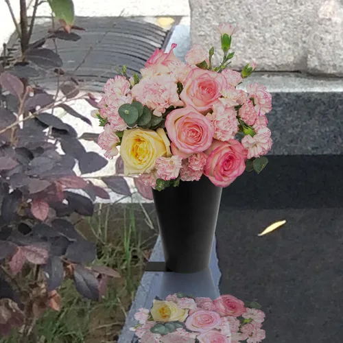 Vista 2 de Generic Jarrón de cementerio de metal con espuma floral y punta reforzada, jarrón rectangular negro para cementerio, funerales, día de los Caídos