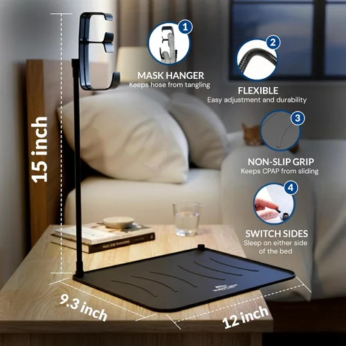 Vista 7 de Soporte de manguera CPAP para máscara y soporte colgador de tubo para mesita de noche CPAP - Suministros para estera CPAP para organizador de mesita