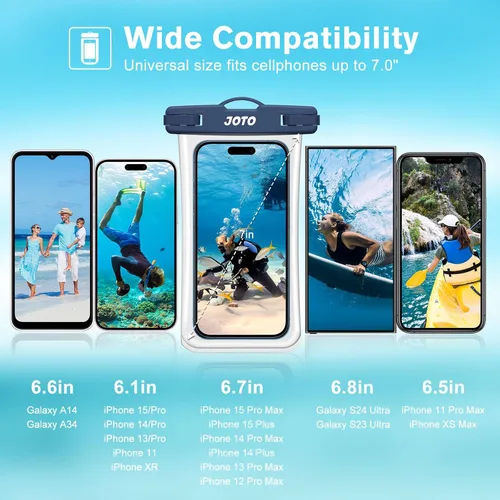 Vista 3 de JOTO Funda impermeable para teléfono celular, bolsa seca transparente subacuática compatible con iPhone 13, 12, 11 Pro Max, XS, XR X 8, 7, 6S, azul