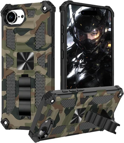 Vista 11 de CCSmall Funda de camuflaje para Apple iPhone 14 para hombres, protección resistente a prueba de golpes con función atril para iPhone 14 MC verde