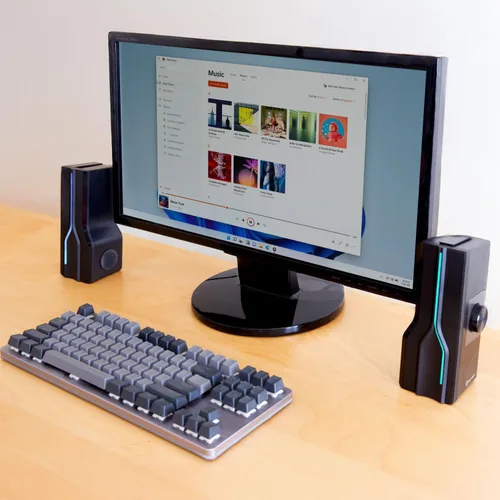 Vista 6 de Altavoz estéreo 2 en 1 de la barra de sonido alimentada por USB de escritorio, luz LED RGB
