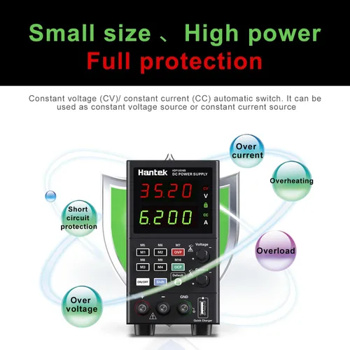 Vista 3 de Hantek Fuente de alimentación de CC variable, 35 V 6 A, pantalla de 4 dígitos, voltaje y corriente ajustable, fuente de alimentación de banco