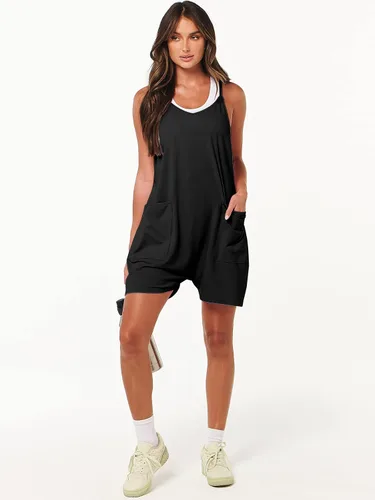 Vista 7 de ANRABESS Overol de verano para mujer, casual, holgado, sin mangas, con tirantes delgados, pantalones cortos, overol 2025 para vacaciones en la playa