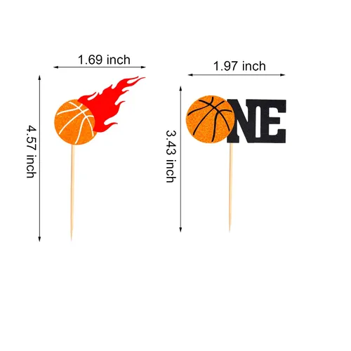 Vista 3 de Arthsdite 24 decoraciones de baloncesto para cupcakes con temática de baloncesto para el primer cumpleaños, decoración para tartas de temática