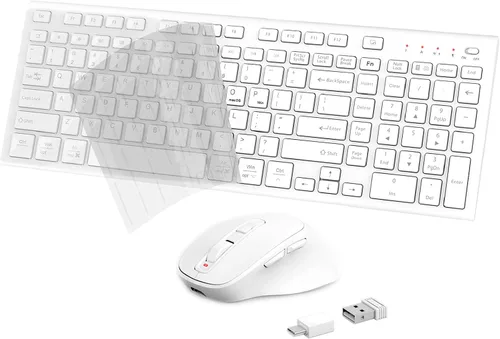 Vista 10 de FENIFOX - Teclado y mouse inalámbricos recargables, con teclado numérico, color gris Quiet Silent, Slim Thin Flat Low Profile Soft Key, USB C