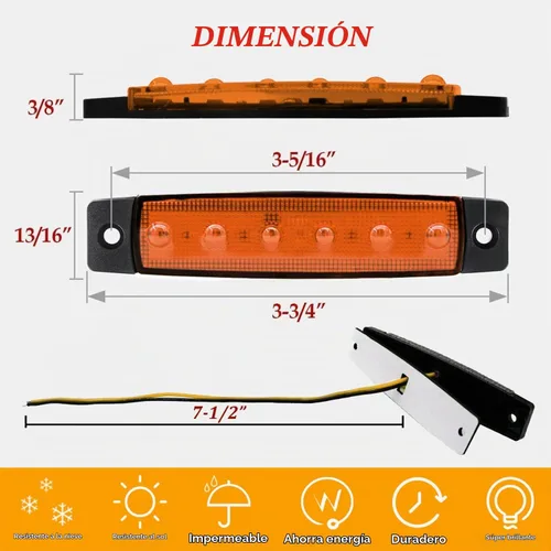 Vista 5 de Paquete de 10 Luces Laterales Marcadoras de Remolque LED Ámbar DC 12V de 3.8" con 6 LED, Barra de Luz de Separación, Tira de Luz Indicadora de Señal