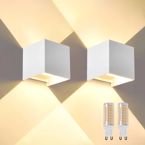 Vista 28 de 2 piezas de luces de pared G9 para exterior/interior, apliques de pared con luces hacia arriba y abajo, IP65 impermeables, iluminación moderna