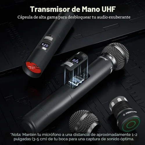 Vista 5 de Phenyx Pro Sistema de micrófono inalámbrico, micrófonos inalámbricos duales, con 2 dispositivos de mano, escaneo automático, frecuencias UHF de 2 x