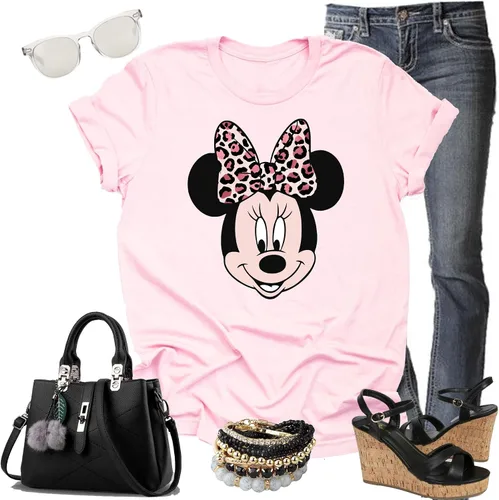 Vista 3 de Camisa de manga corta con estampado de leopardo y Minnie y retrato, camisa de safari
