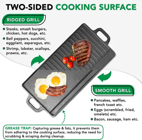 Vista 5 de ProSource Griddle de la parrilla de hierro fundido de doble quemador profesional de servicio pesado profesional, negro