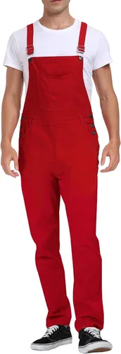 Vista 6 de Overol de mezclilla para hombre, ajustado, elástico, a la moda, con bolsillos