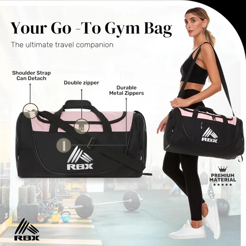 Vista 5 de RBX Bolsas de gimnasio para hombres, pequeña bolsa de gimnasio para mujeres con compartimento para zapatos, bolsa de lona para viajes, bolsa