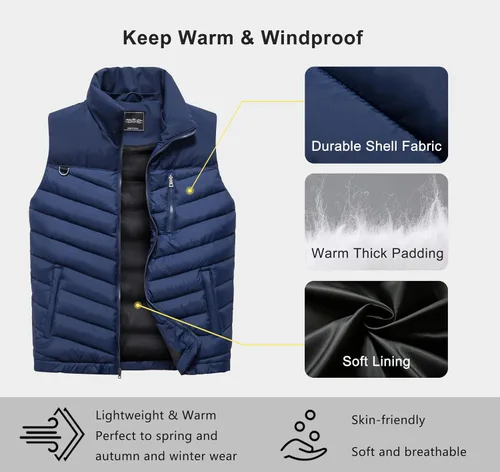 Vista 5 de Vcansion Chaleco de invierno acolchado para hombre con capucha extraíble sin mangas, chaleco acolchado