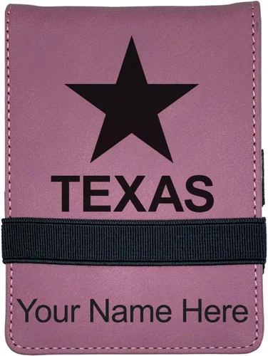 Vista 12 de LaserGram Mini bloc de notas, bandera de Texas, grabado personalizado incluido (negro con oro)
