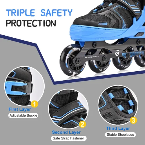Vista 3 de Kuxuan Skates Patines en línea ajustables para niños y niñas, patines para niños de 4 a 12 años con ruedas iluminadas, patines para adolescentes
