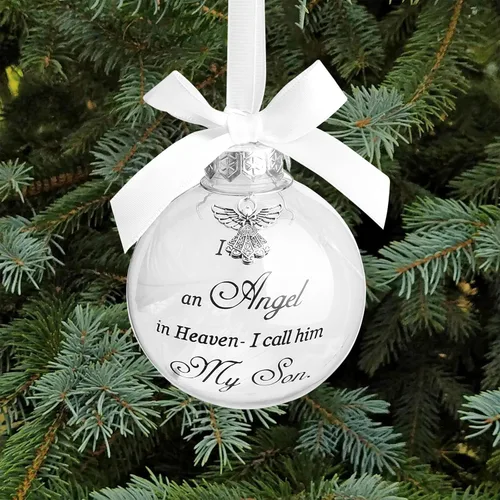 Vista 9 de Adorno de ángel conmemorativo de Navidad con diseño de bola de plumas con texto en inglés "I Have an Angel in Heaven I Call Her Aunt Family