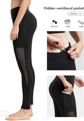 Vista 2 de Along Fit Calzas de yoga para mujer con bolsillos laterales, control de abdomen, para correr pantalones capri, talle alto, pantalones deportivos