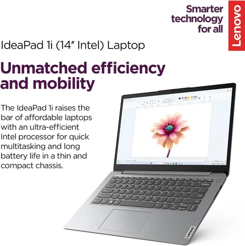 Vista 3 de Lenovo IdeaPad Laptop de 14 pulgadas • 12 GB de RAM • 384 GB de almacenamiento combinado a bordo • Intel Celeron • Gráficos Intel UHD • Batería