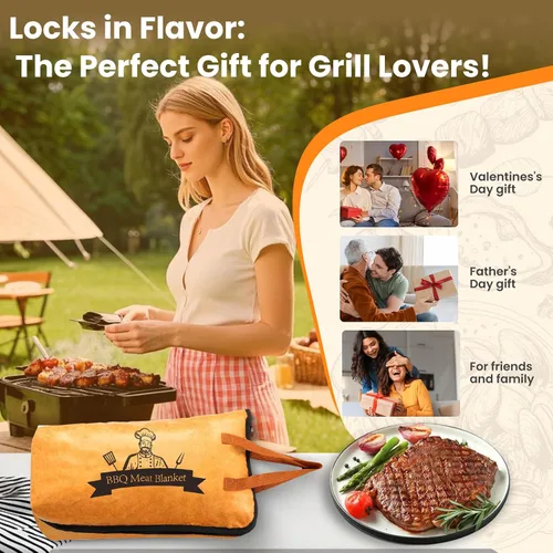 Vista 7 de Manta de barbacoa de 21 pulgadas para descansar carne, bolsa reutilizable a prueba de aceite para ahumar con aislamiento de 5 capas, accesorios