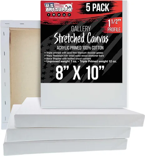 Vista 14 de U.S. Art Supply Paquete de 5 Bastidores estirados en masa para pintar 4 x 6 pulgadas de profundidad de galería, perfil de 1-1/2" - Calidad