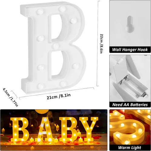 Vista 4 de Letras de marquesina iluminadas para bebés - Letrero LED con letras y números para decoración de cumpleaños, mesa del hogar, blanco