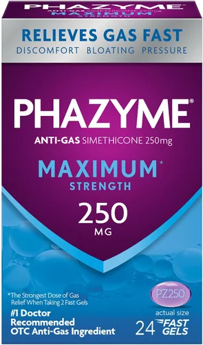 Vista 9 de Phazyme - Alivio máximo para los gases y la hinchazón, 250 mg de simeticona, 12 cápsulas blandas
