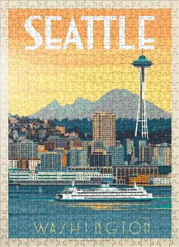 Vista 8 de MyPuzzle Seattle, WA: Ferry, póster vintage, rompecabezas de 100 piezas para adultos