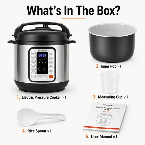 Vista 8 de KINGBULL Olla a presión eléctrica 6QT - Cocina múltiple 12 en 1, programas de un solo toque para arroz, sopa, carne, vapor, yogur, cocción lenta