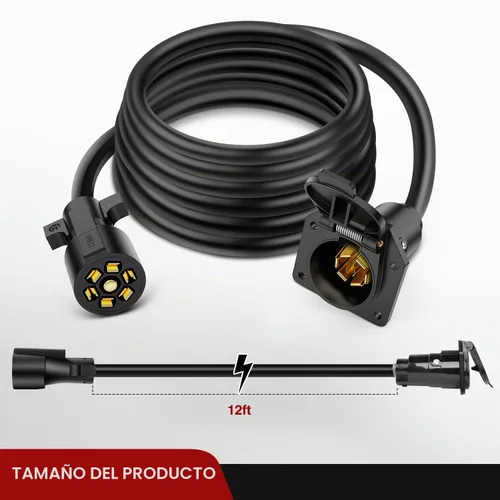 Vista 2 de Nilight Cable de Extensión para Enchufe de Remolque de 7 Vías 12 Pies Resistente Conector de 7 Pines Cable de Arnés de Cableado 10-14 AWG Terminales