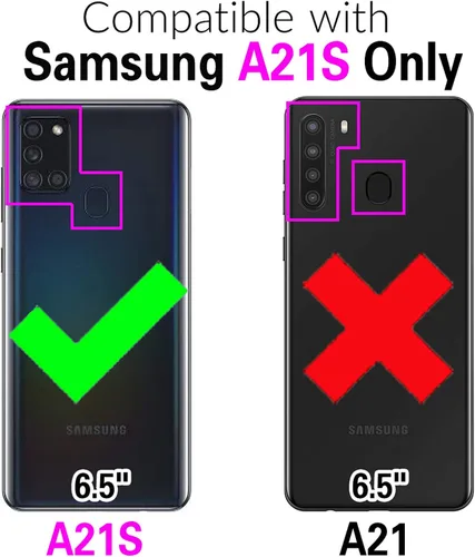 Vista 2 de Asuwish Funda de teléfono para Samsung Galaxy A21S con protector de pantalla de vidrio templado y soporte delgado, funda protectora híbrida