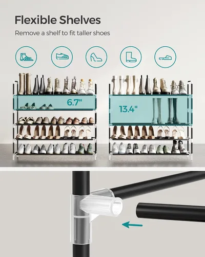 Vista 9 de SONGMICS - Estante para zapatos de 2 niveles, almacenamiento de zapatos para armario de pasillo, delgado y que ahorra espacio, marco de metal, Negro
