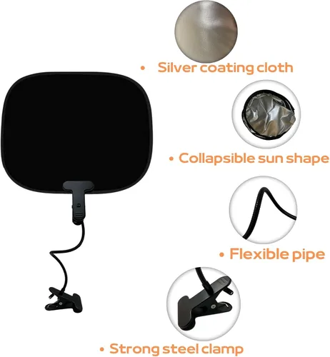 Vista 5 de Parasol ajustable para laptop para trabajar fuera Soporte de clip flexible y bolsa portátil