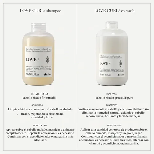 Vista 4 de Davines LOVE/Curl Champú, limpiador cremoso domesticante para cabello ondulado y rizado, mejora la elasticidad, el volumen y la suavidad, la fórmula