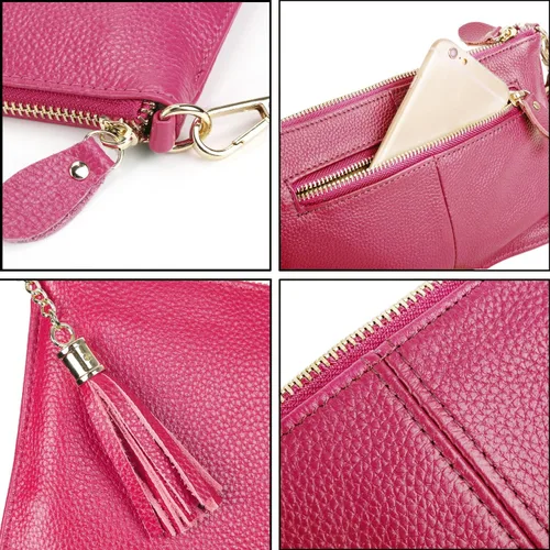 Vista 6 de YALUXE Genuine Leather Wristlet Handbags Purses Cell Phone Pocket Clutch Wallet Crossbody Bags for Women