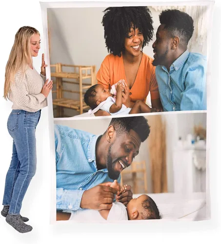Vista 32 de FrameStory Manta personalizada con fotos y texto, totalmente personalizable con tus fotos y mensajes, manta de forro polar suave y suave, 30 x 40