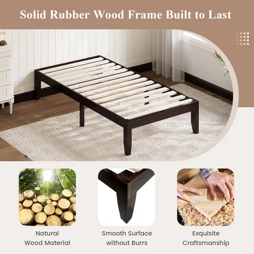 Vista 5 de Giantex Marco de Cama de Plataforma de Madera Individual de 14 Pulgadas, Base de Colchón Minimalista con Madera de Caucho Sólida, Soporte