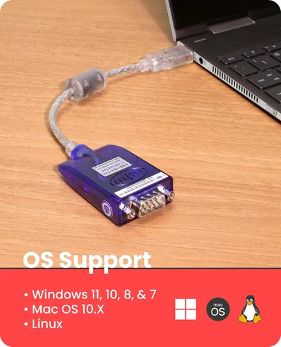 Vista 3 de GearMo Adaptador USB a serie RS232 compatible con Windows 7/8/10/11 con chip FTDI, cable de 12 pulgadas, indicadores LED, protección contra