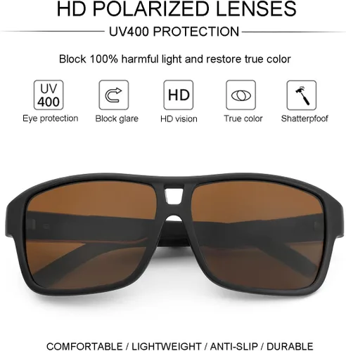 Vista 5 de Gleyemor Gafas de sol cuadradas polarizadas para hombre, gafas de sol deportivas con protección UV (marrón)
